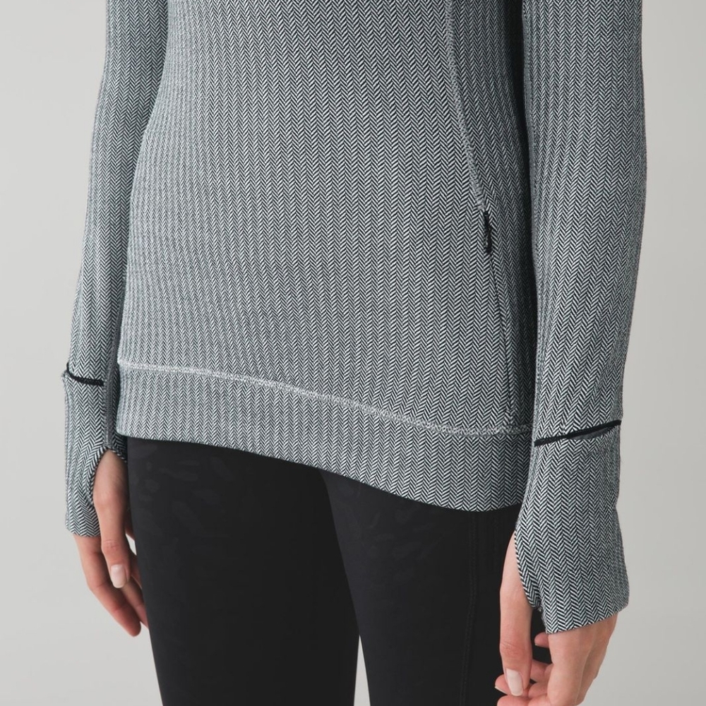 Lululemon Think Fast Long Sleeve Heathered Herringbone Silver Spoon Blk - Picture 7 of 11